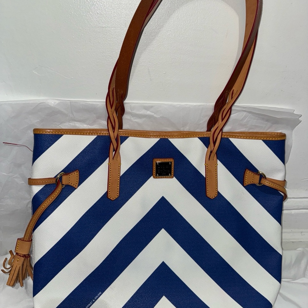 Dooney & Bourke Chevron Stripe Tote Bag - Blue and White